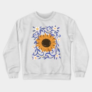 Yellow Sunflower Sunshine with Ornate Vines Crewneck Sweatshirt